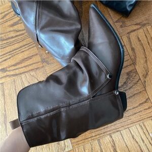 Brown Leather Pointed Toe Boots
